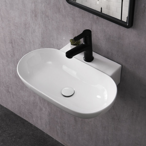Paklorde 15.55'' White Ceramic Oval Wall Mount Bathroom Sink | Wayfair